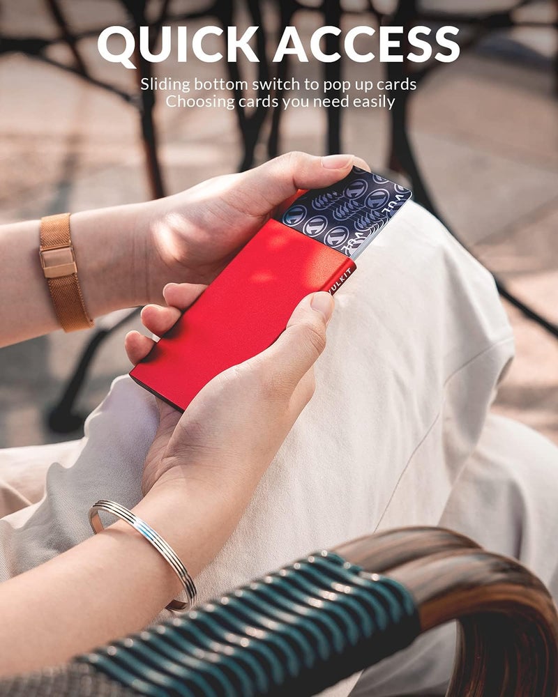 VULKIT Minimalist Credit Card Holder Pop Up Cards RFID Protection Slim Metal Wallet - Image 1